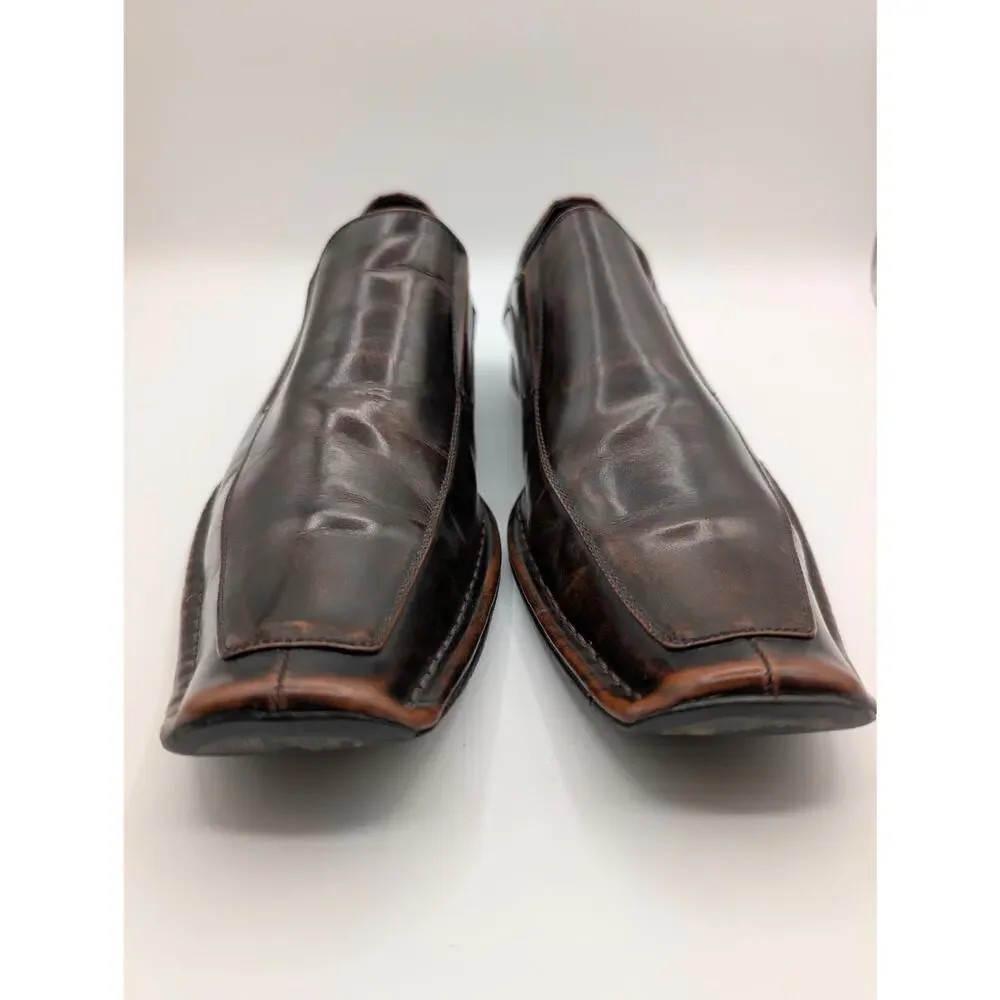 Aldo Brown Burnished Leather Square Toe Slip On Loafers Men's EU 43 US 10